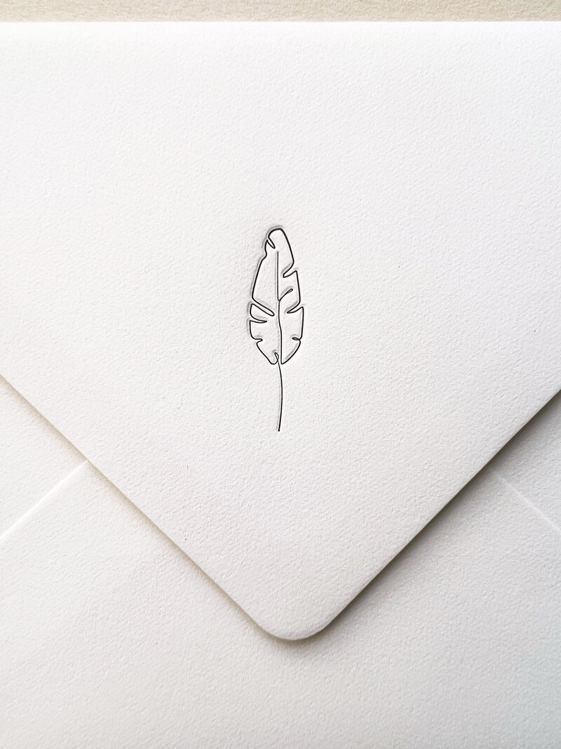 Luxury letterpress wedding invitation envelope with leaf outline - Sienna