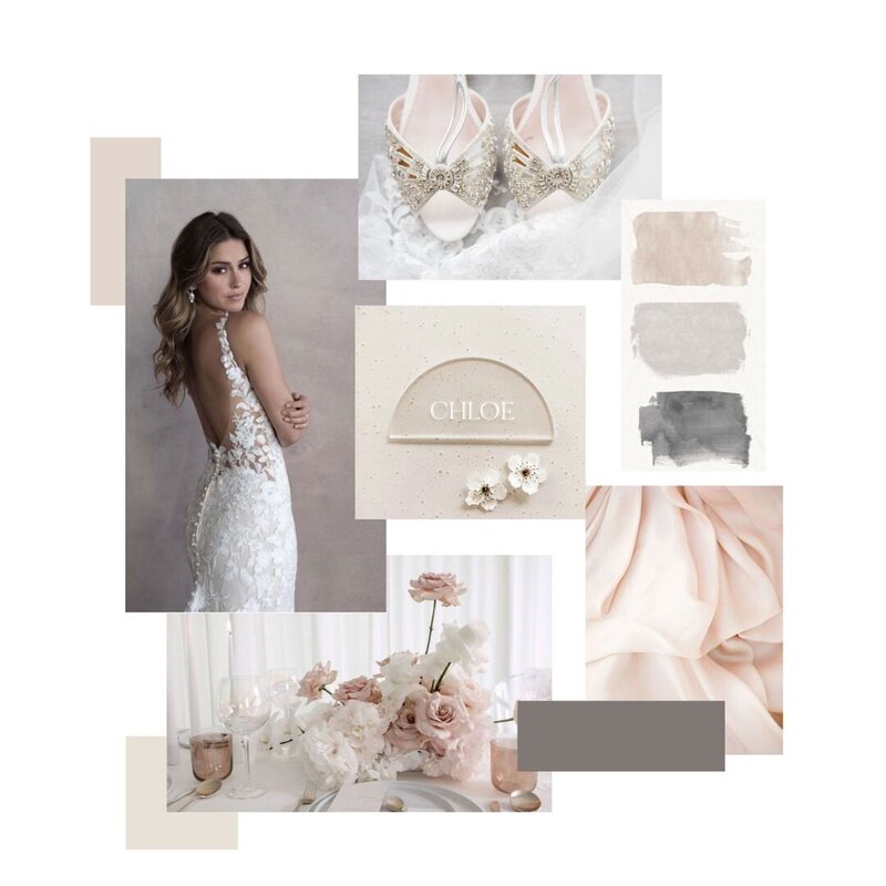 Collage of photos featuring bride for feminine branding project