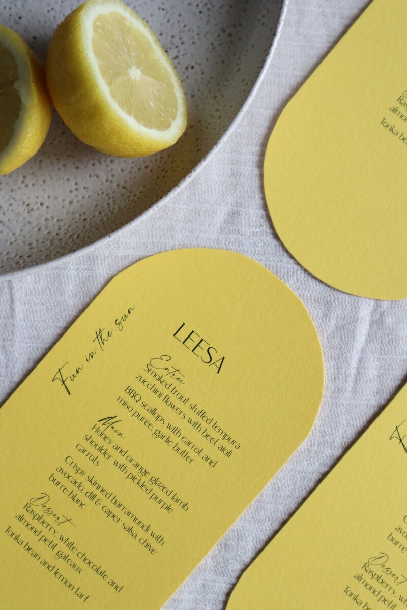 Arched-yellow-wedding-menu-placecard
