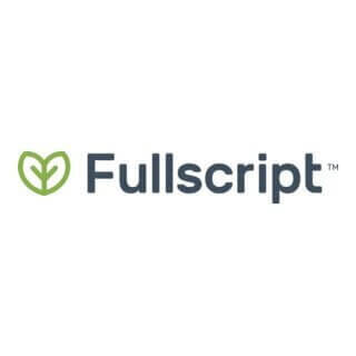 The Fullscript logo includes a green heart-shaped leaf symbol beside the brand name in clean, modern typography.
