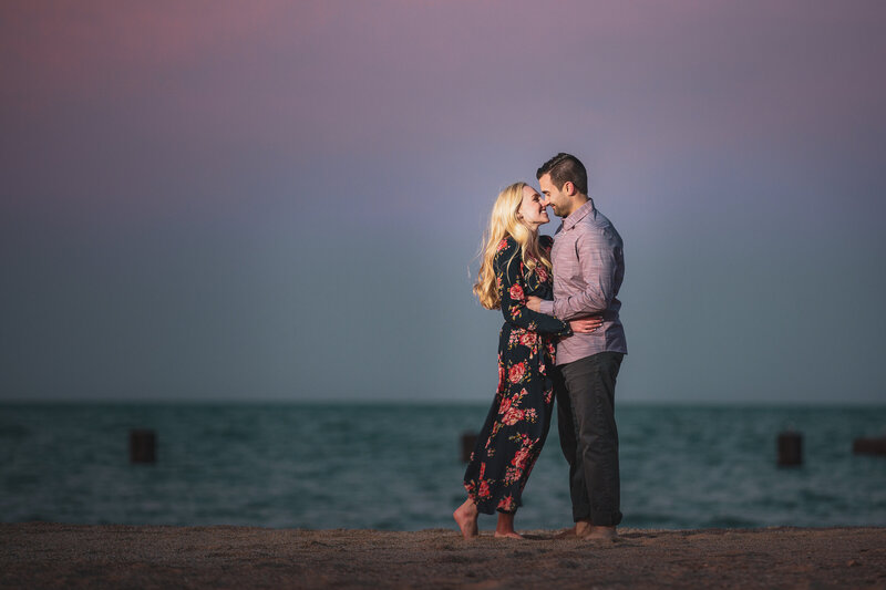 A beachside engagement session by lake Michigan.