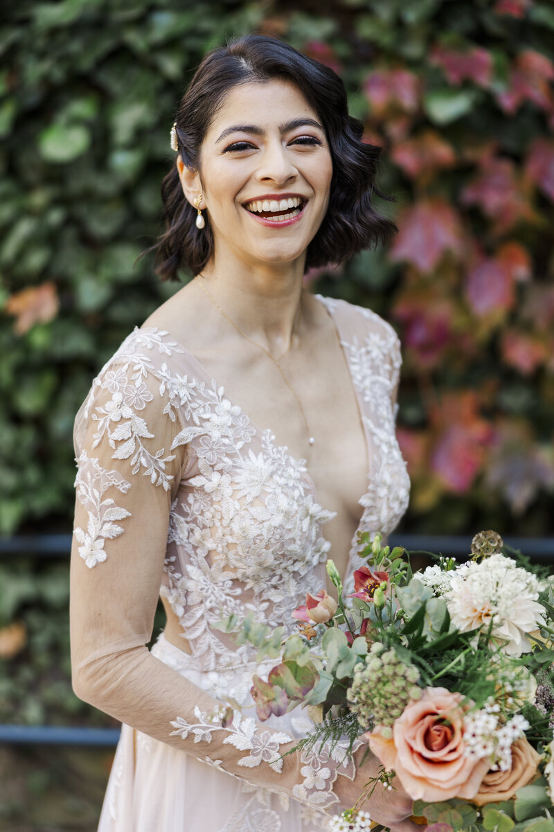 Cute bridal details of Intimate Micro Wedding styled shoot of wedding bouquet, bridal shoes, and boutonniere