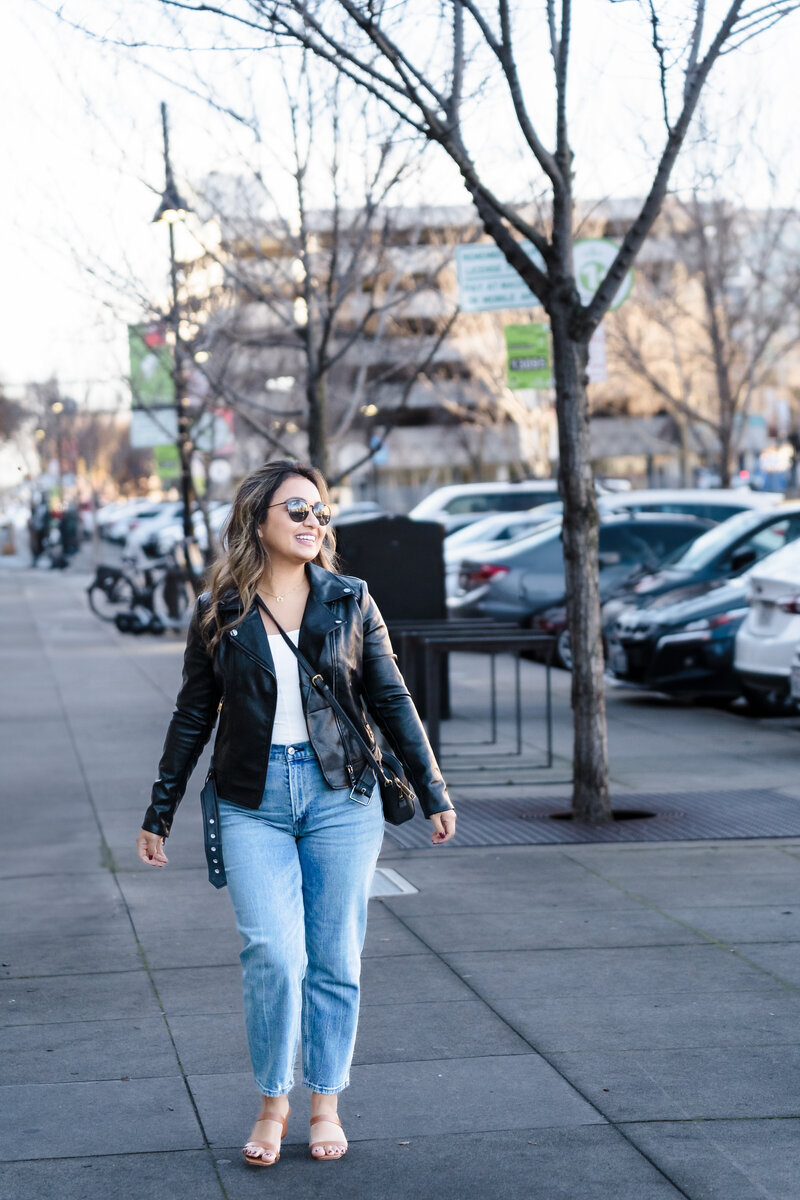 woman strolling around the city