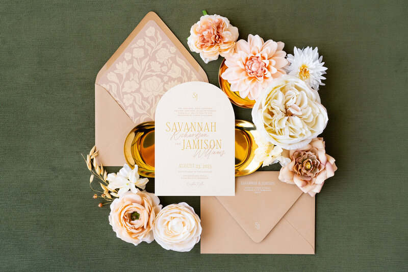 White wedding invitation with minimalist black serif font