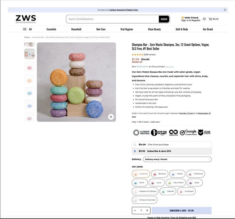 [use] ZWS Shampoo Bar Landing Page/Product Description