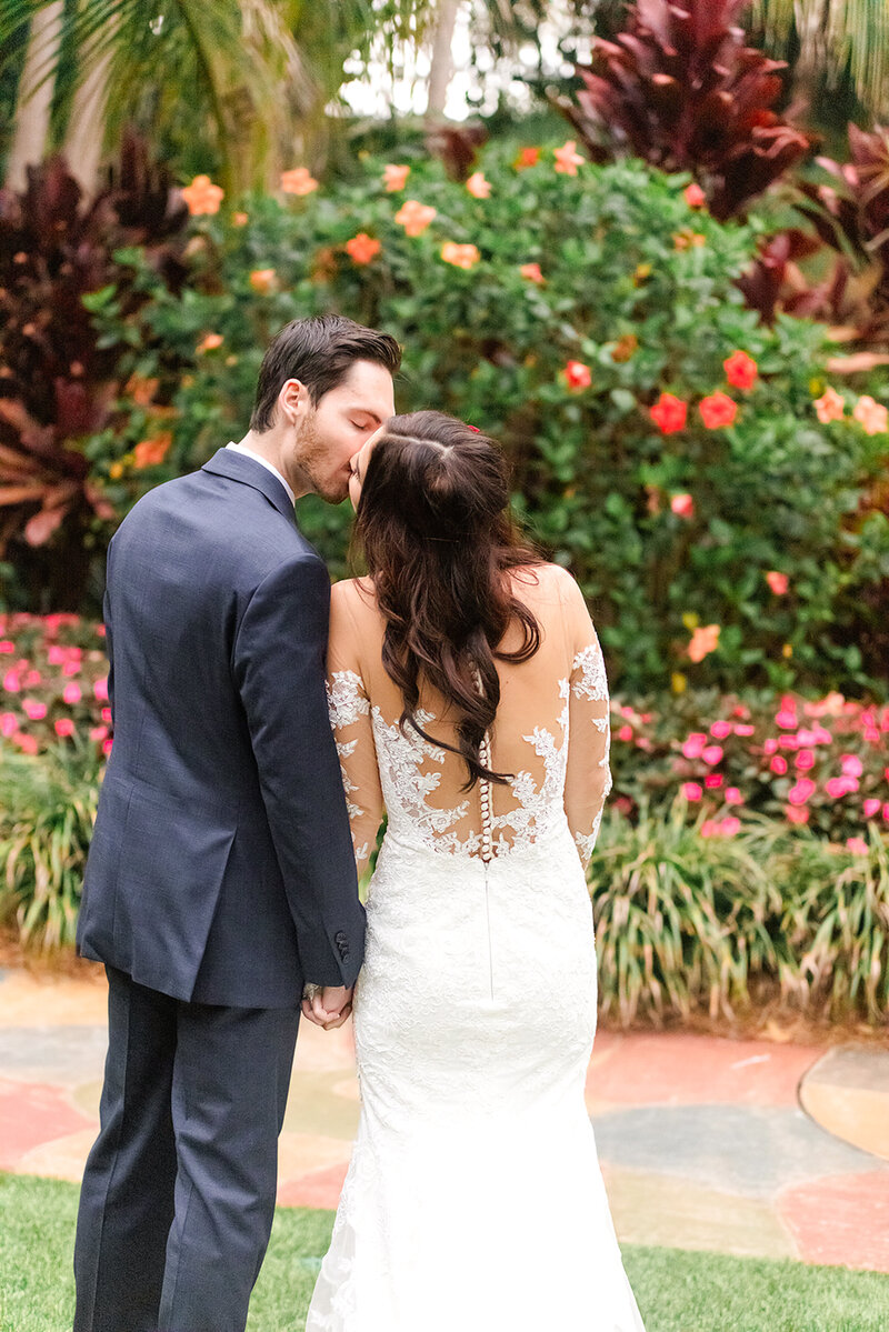 Bride and groom walk up memorial steps at their DC wedding