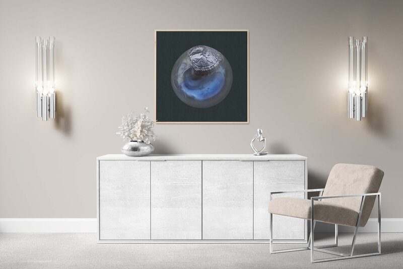 Fine Art Canvas with a natural frame featuring Project Stardust micrometeorite NMM 2752 for luxury interior design