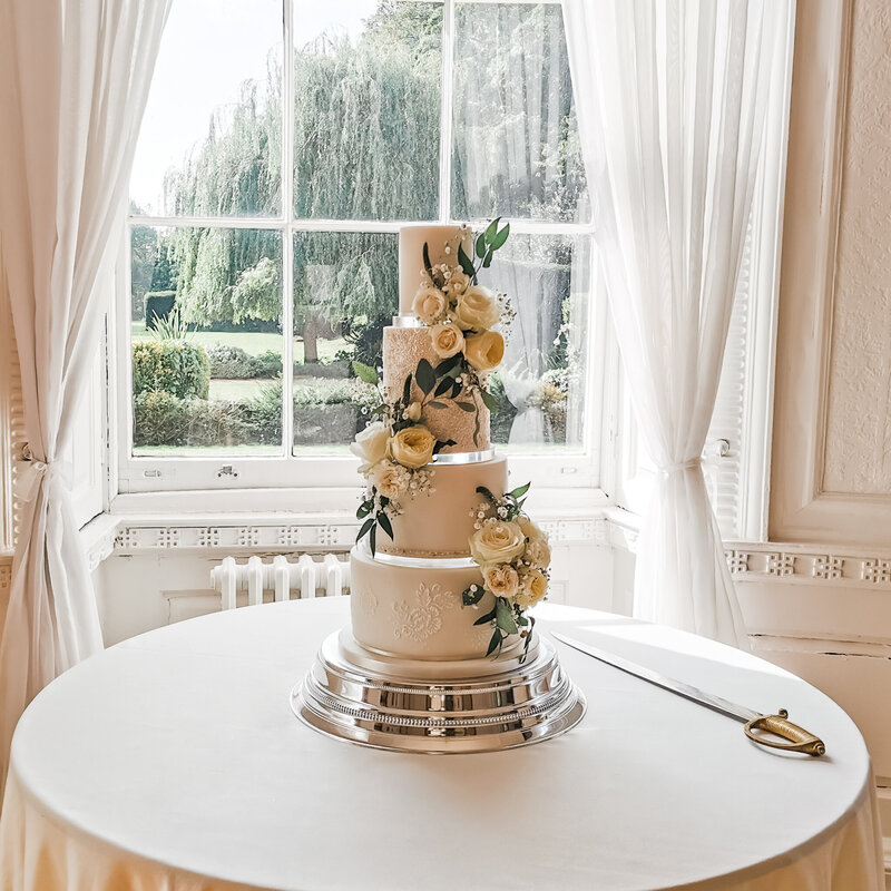 Stunning 4 tier all white wedding cake, Bawtry Hall, Doncaster