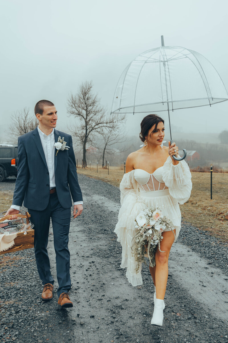 couple walking in rain
