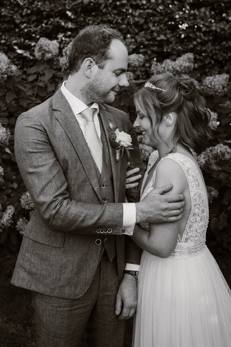 Bride and groom walk up memorial steps at their DC wedding