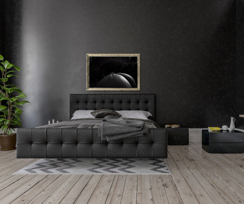 Grey Bedroom in Minneapolis MN with a black and white boudoir photo