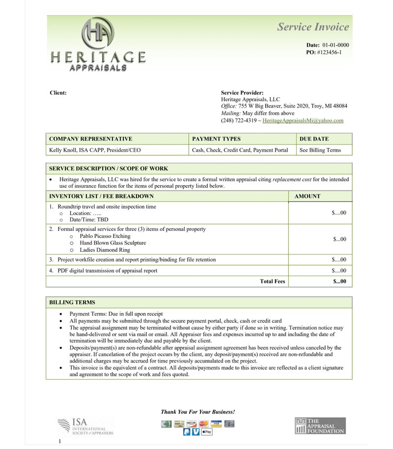 Heritage Appraisals pricing