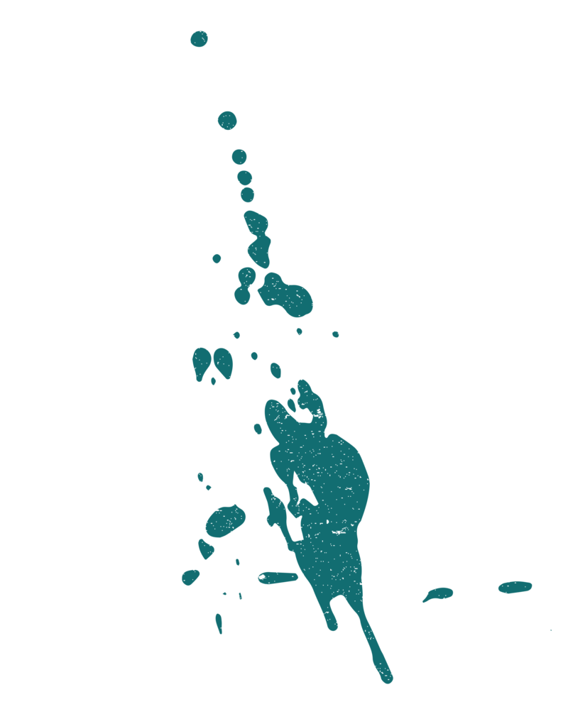 Teal graphic of a paint splatter