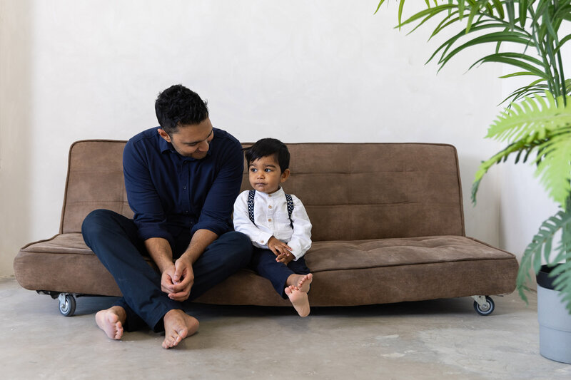 Father and son during a London studio session.