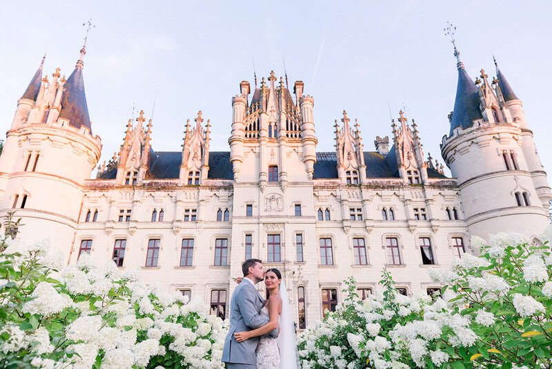 Romantic Indian elopement at a French château in the Loire Valley, captured in soft natural light