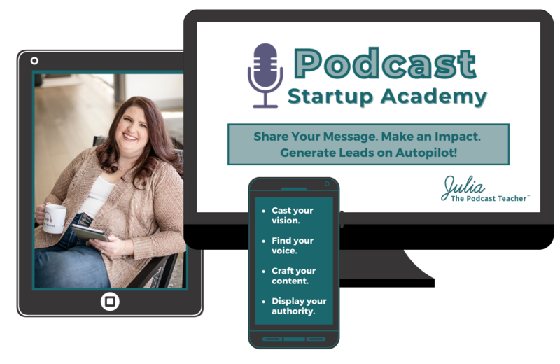 The Podcast Startup Academy Mockup Image showing a tablet, a phone and a computer screen