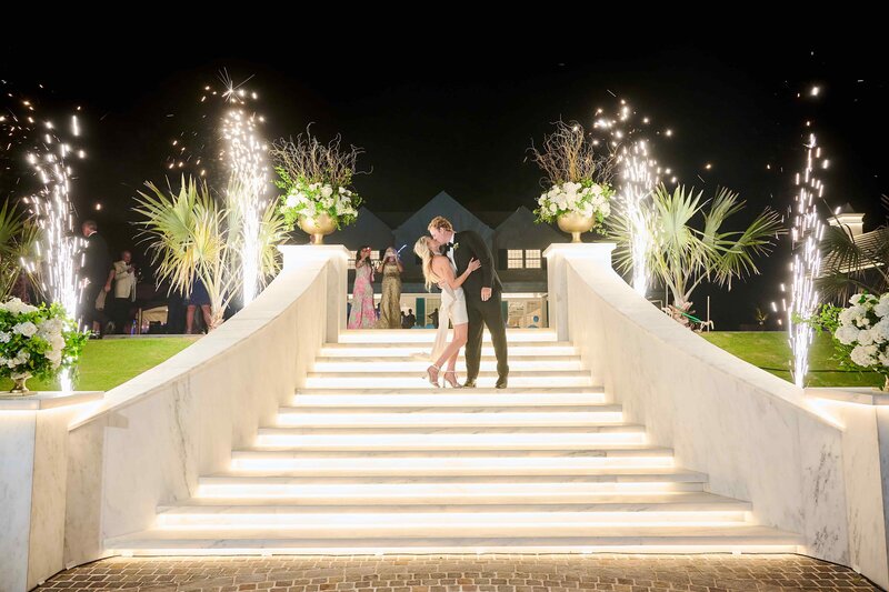 Bermuda Wedding Bermuda Bride Romantic Groom and Bride Kiss with Fireworks