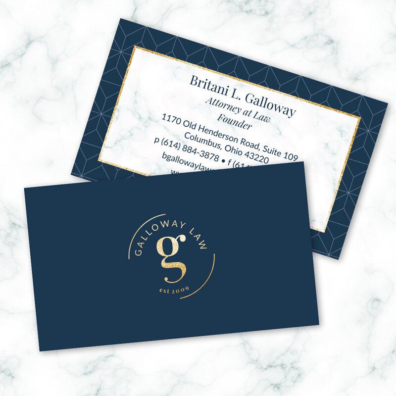 navy, gold & marble business card for law firm
