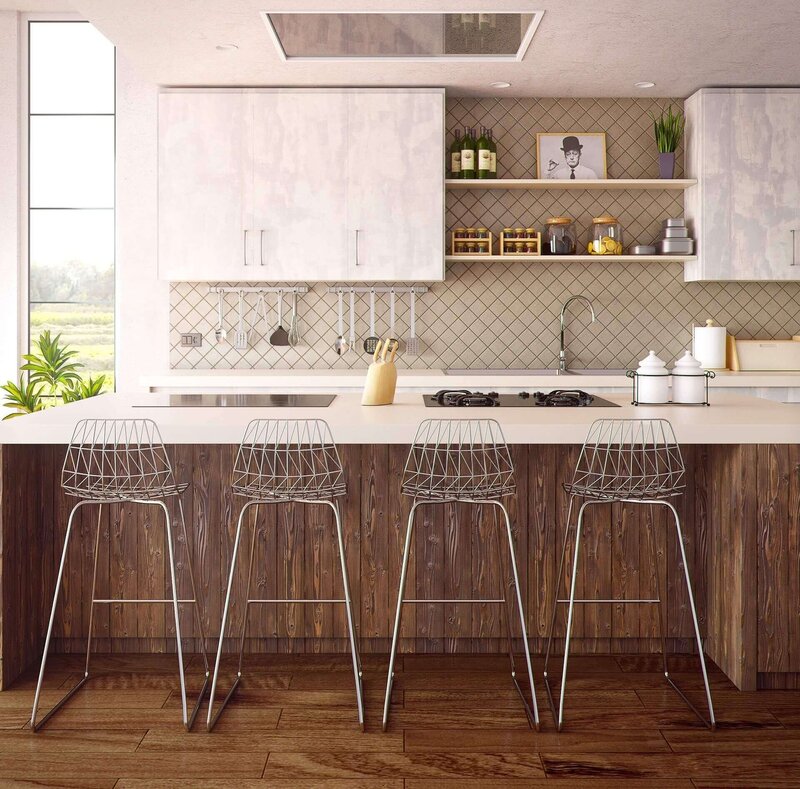 Kitchen with modern barstools
