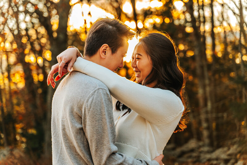Wedding Portrait of Bride and Groom During Fall