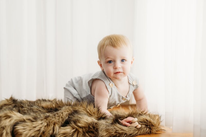 studio portrait of toddler - she smiles at the camera