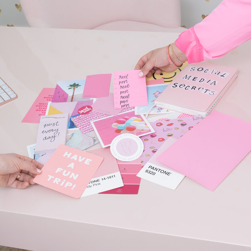 Colorful postcards and color swatches for a client's social media brand shoot