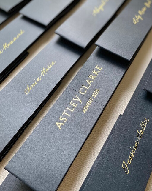 calligraphy names on blue advent calendars 