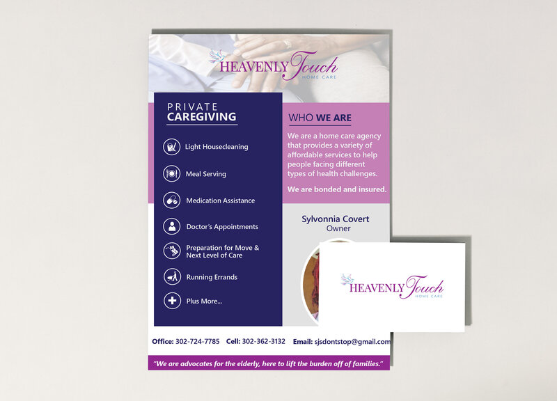 Business card and letterhead for Heavenly Touch Home Care
