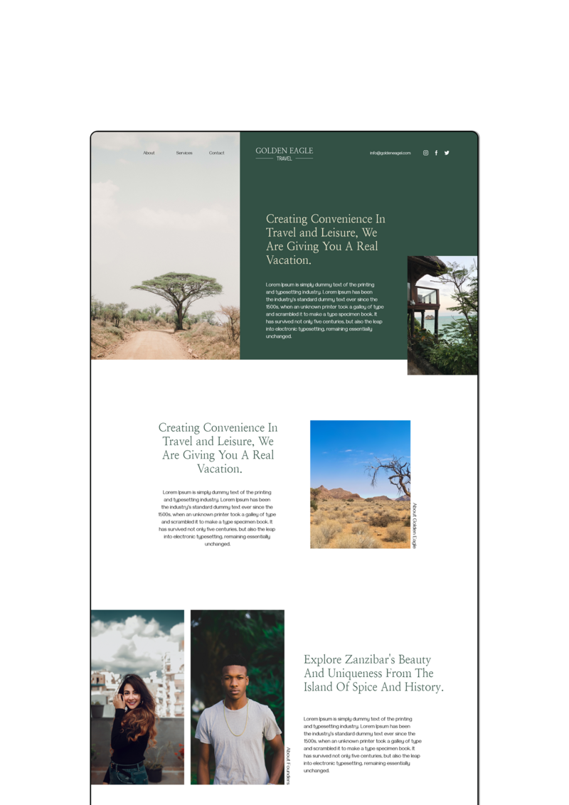 Display of the Golden Eagle's website about page designed with a  modern look.
