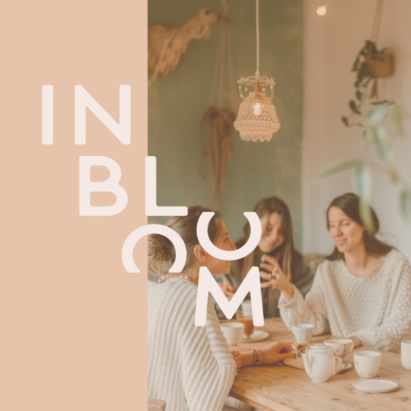 logo design on image of women in cafe