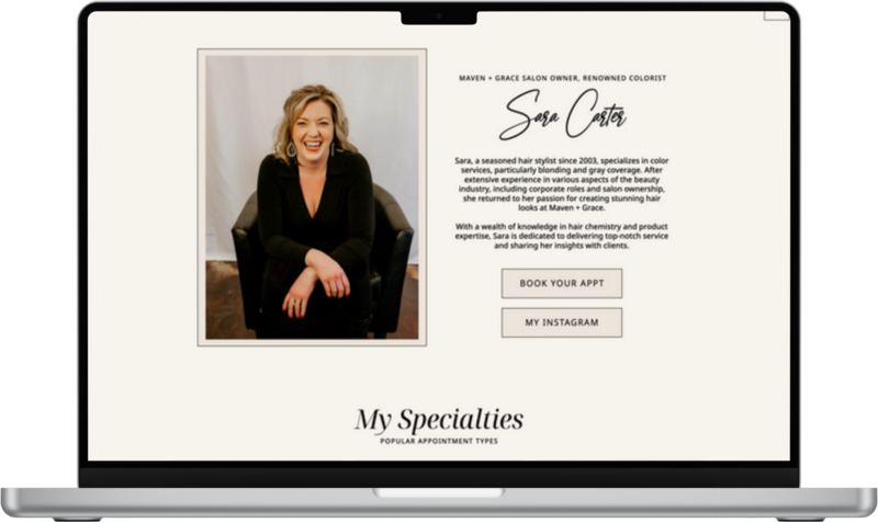 Maven + Grace Salon's Artist pages displayed on desktop, designed by Ruby Works to highlight the expertise of each stylist with professional bios and photos.