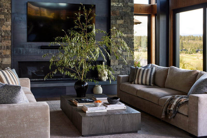 modern-mountain-house-living-room-steel-panels-stone-fireplace