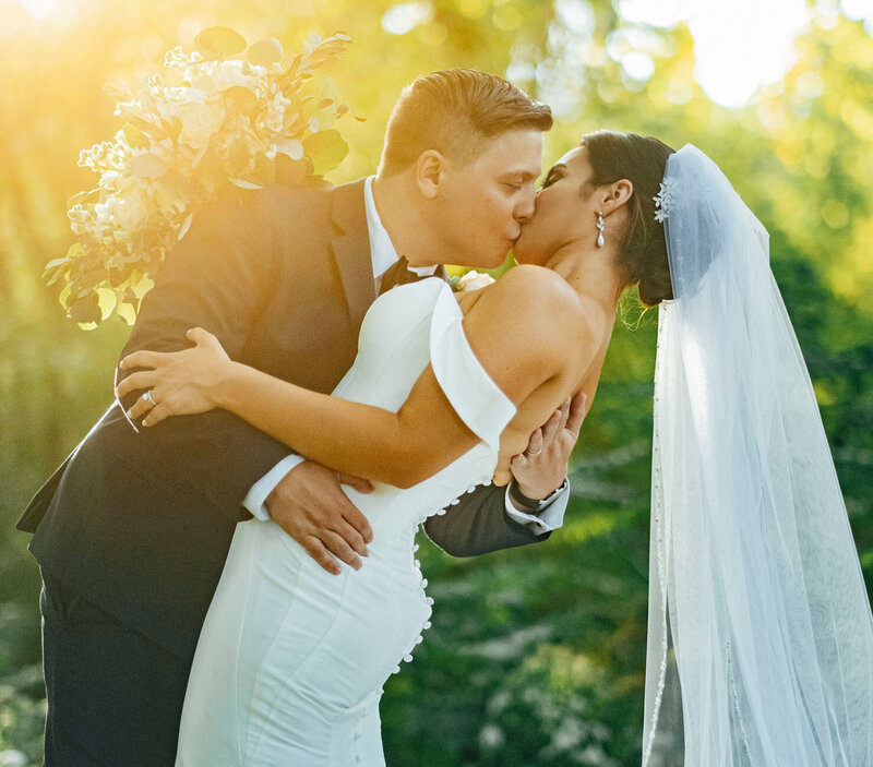 Hamilton Manor Wedding | Groom Dipping and Kissing Bride at Sunset | Hamilton Township, New Jersey