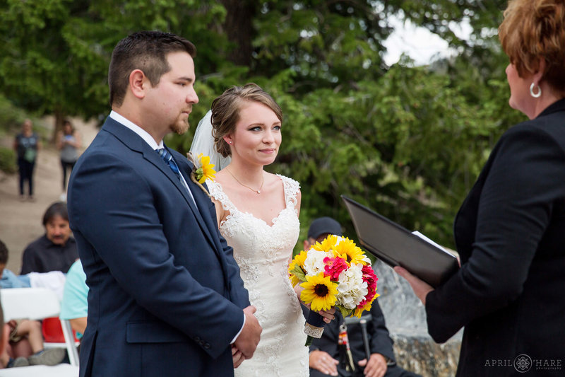 Outdoor wedding ceremony at Sapphire Point Overlook in CO
