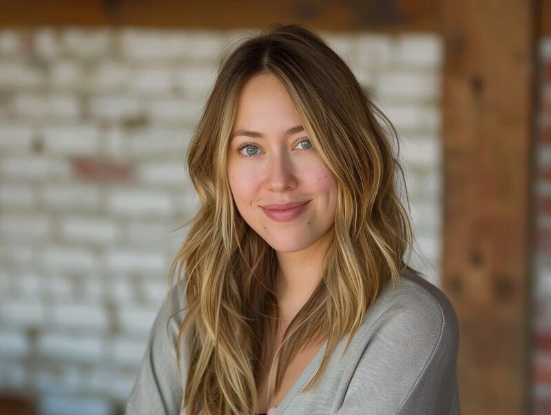 Woman smiling at camera with blonde hair