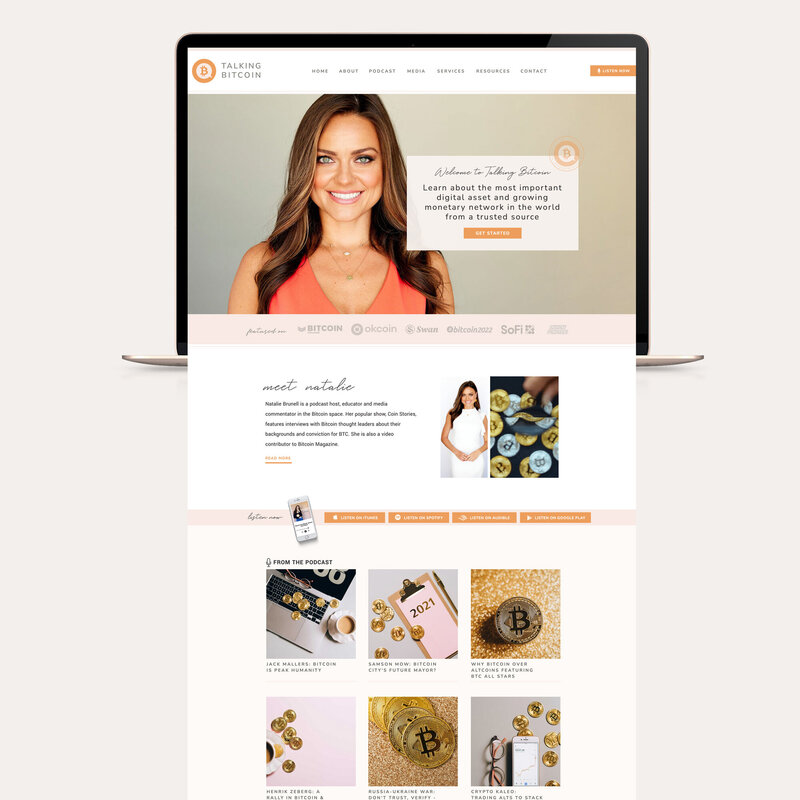 Talking Bitcoin Podcast with Natalie Burnell- Custom Brand & Showit Website by Heather Jones