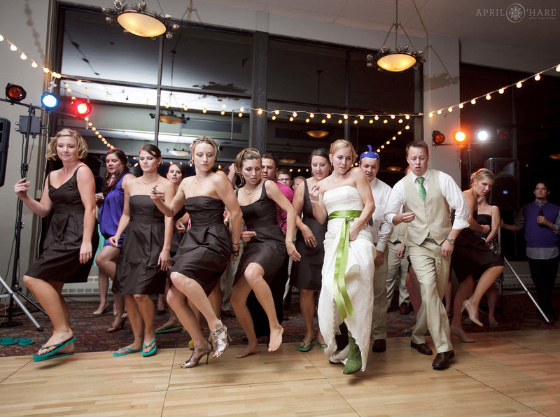 Flash Mob Dance at a wedding reception party in the Champagne Ski Resort in Steamboat Springs Colorado