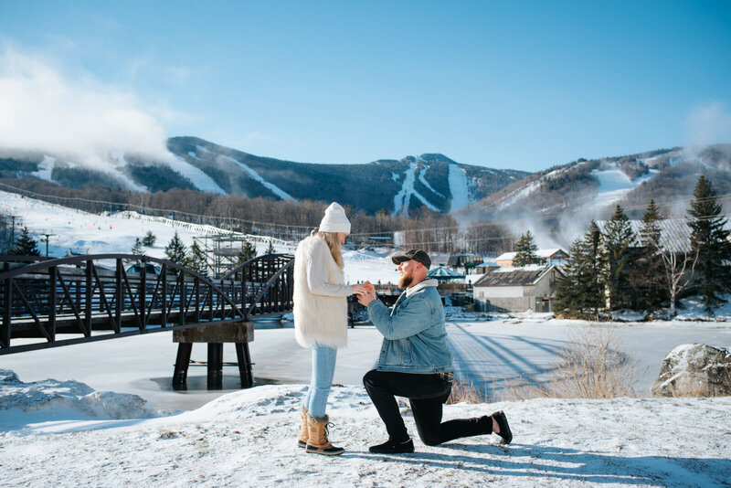 down on one knee proposal at killington mountain in vermont engagement