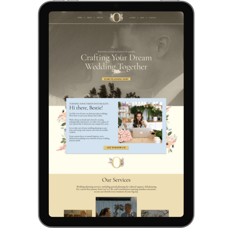 ipad displaying website for wedding planner