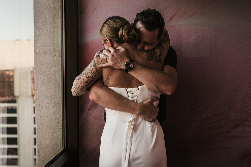bride and groom sharing a candid moment