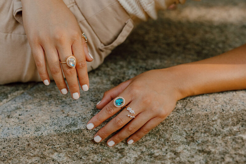 Blue zircon statement ring with diamond halo