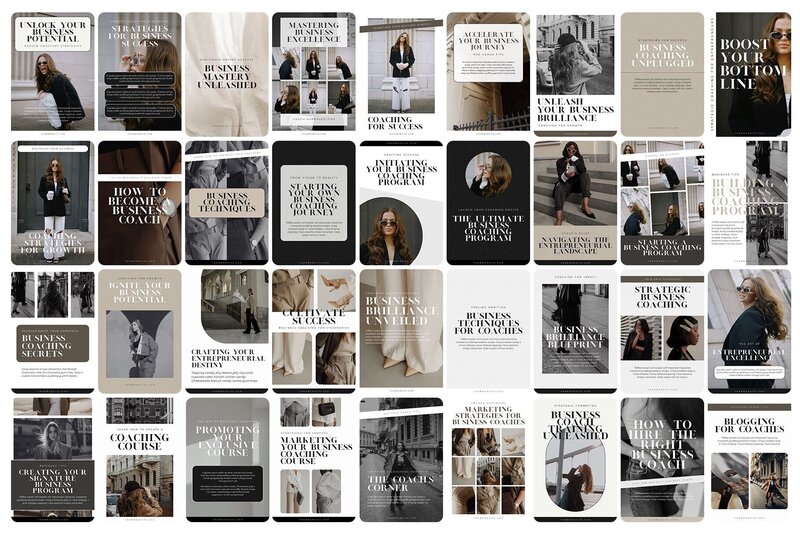 Aesthetic coaching Pinterest templates, edit in Canva