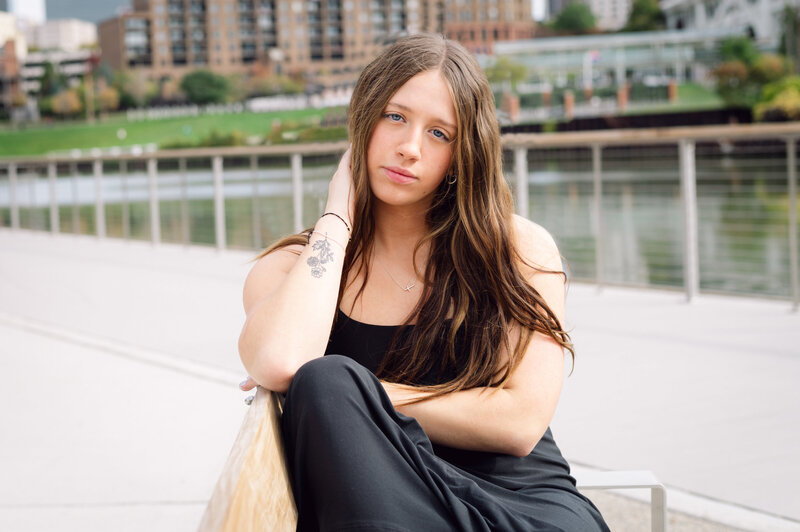 downtown cleveland senior portrait session with high school girl