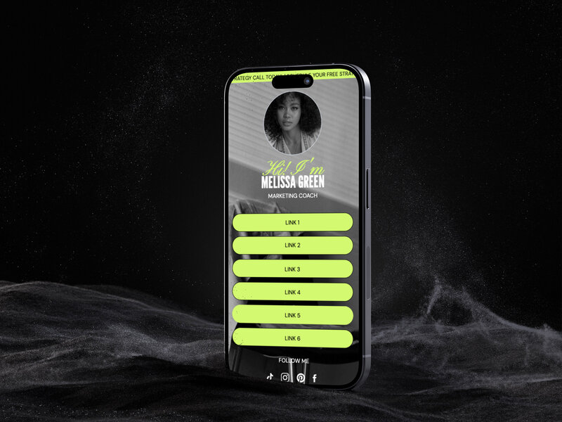 Phone mockup with Showit Link in bio template inside
