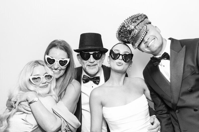 Fun joyful image of bride with guests , for Lapstone Barn wedding venue Cotswolds