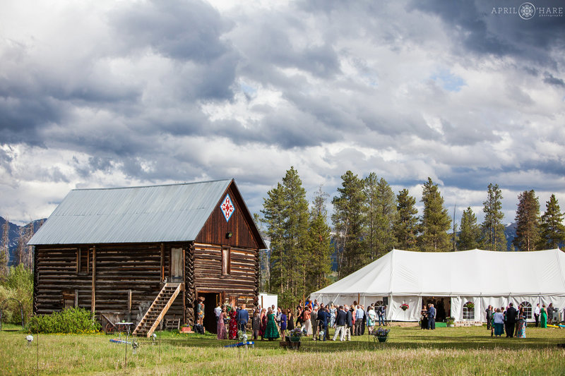 Barn and White Tent at B Lazy 2 Ranch & Event Center in Fraser Colorado