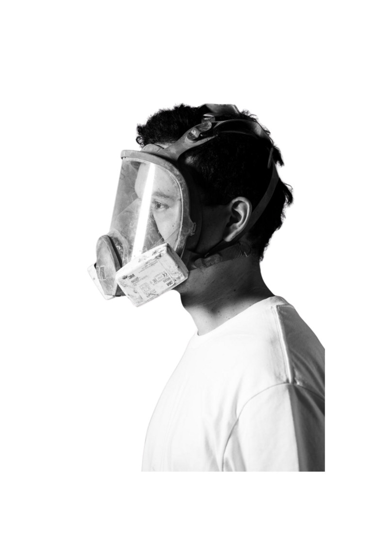employee wearing safety mask