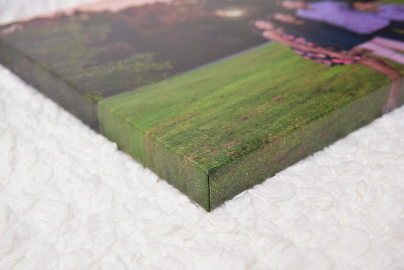 Corner details of a 16x20 premium wrapped canvas