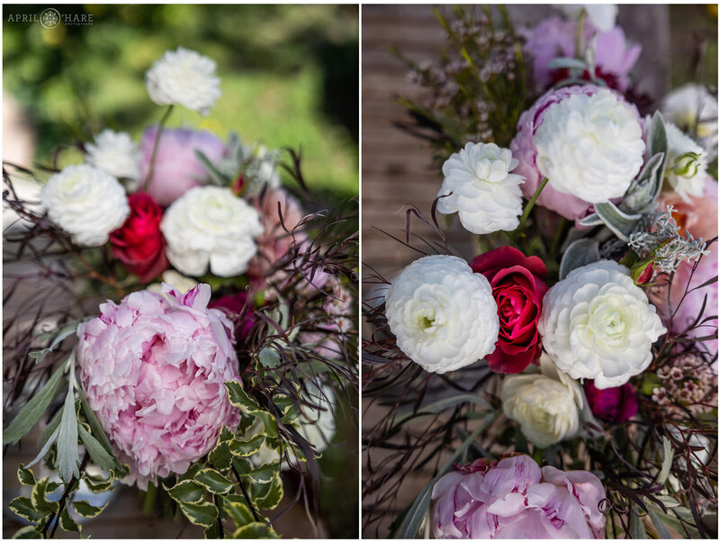 Details of a bridal bouquet created by Sheilan Mueller at Yarrow & Spruce based in Colorado