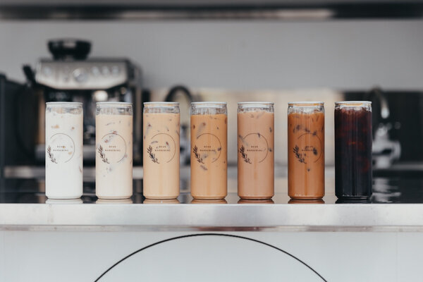 Different colored iced coffee branding image